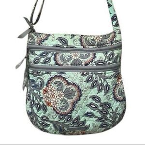 Vera Bradley Retired Fan Flowers Print Triple Zip Hipster Quilted Crossbody Bag​